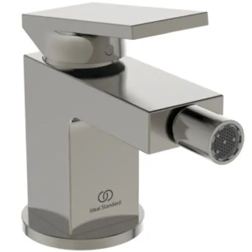 Bidetarmatur von Ideal Standard mit quadratischem Design, runder Auslaufspitze und seitlichem Hebel zur Steuerung des Wasserflusses.